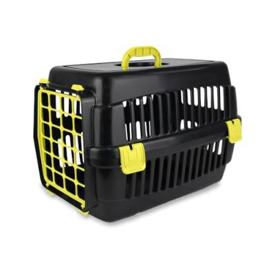 Katzen-Transportbox-Robuste Hartschalen | Strapazierfähige Katzenbox | Robuste Katzenbox aus Hartplastik | Schlagfeste Hartschalen-Katzen-Transportbox |Kunststoffbox für Katzen (Schwarz-Gelb) von ADAK