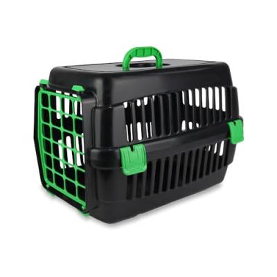Katzen-Transportbox-Robuste Hartschalen | Strapazierfähige Katzenbox | Robuste Katzenbox aus Hartplastik | Schlagfeste Hartschalen-Katzen-Transportbox |Kunststoffbox für Katzen (Schwarz-Grün) von ADAK