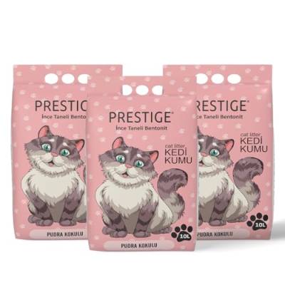 Prestige Katzenstreu - Geruchsneutralisierende Klumpstreu für Katzen - Staubfreies Katzenstreu - Natürlich & Unbeduftet - Mehrkatzenformel - Geringe Verfolgung (Puderduft, 3 x 10l) von ADAK