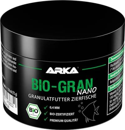 ARKA Bio-Gran Nano - 150 ml - Biozertifiziertes Fischfutter für jedes Süßwasser-Aquarium, fördert Wachstum, Farbenpracht und Vitalität von Zierfischen. von ARKA
