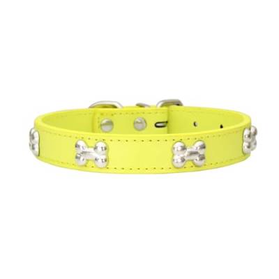 Ailan Haustierhalsband mit knochenförmigem, langlebigem, verstellbarem PU Schnallen Design, knochenförmiges Hundehalsband, Halsband für Hunde, Gelb, XL von Ailan