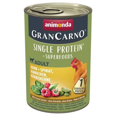 Sparpaket animonda GranCarno Adult Superfoods 24 x 400 g - Huhn + Spinat, Himbeeren, Kürbiskerne von Animonda GranCarno
