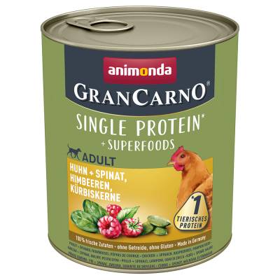 Sparpaket animonda GranCarno Adult Superfoods 24 x 800 g - Huhn + Spinat, Himbeeren, Kürbiskerne von Animonda GranCarno