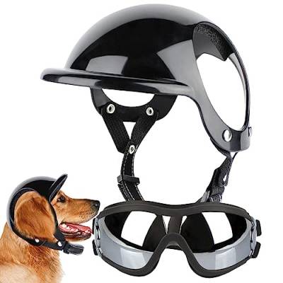 Hundehelm Und Hundebrillen Set Haustier Helm Und Brille Für Hunde, Hunde Sonnenbrille Einstellbar Hundehüte Kopfschutz Für Kleine, Mittelgroße Und Große Hunde S/M/L von BIUDUI