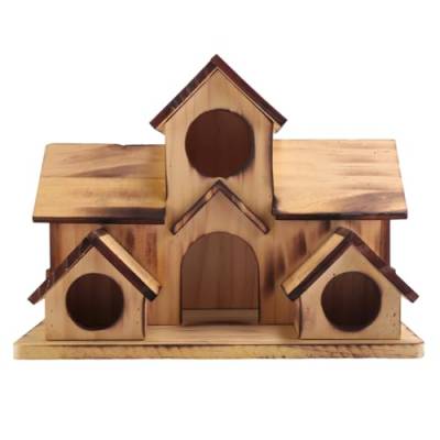 Beelooom Hängendes Vogelhaus zum Aufhängen aus Holz für den Außenbereich, 6 Löcher, Vogelhaus, Innenhof, Hinterhof-Dekorationen von Beelooom