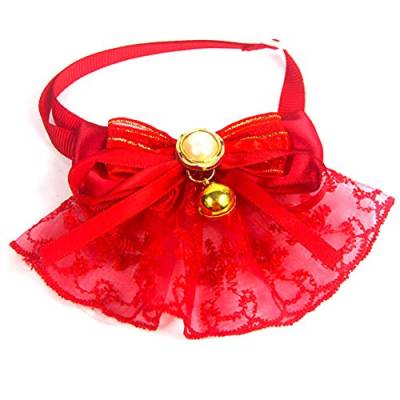 CUSROS Halsband für Hunde und Katzen, mit Spitze, Glocke, Schleife, falsche Perlen, verstellbar, Geschenk für Ihr Haustier, Rot, Einheitsgröße von CUSROS