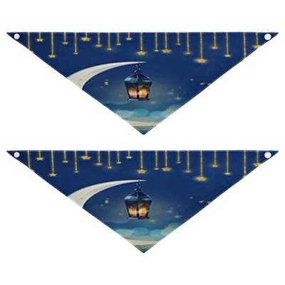 2 Stück Hundehalstücher Milch Seide Haustier Bandana Schal Druckknopf Dreieck Lätzchen Halstuch Set für kleine bis große Welpen Hunde Katzen großer Mond blauer Hintergrund von Caihoyu