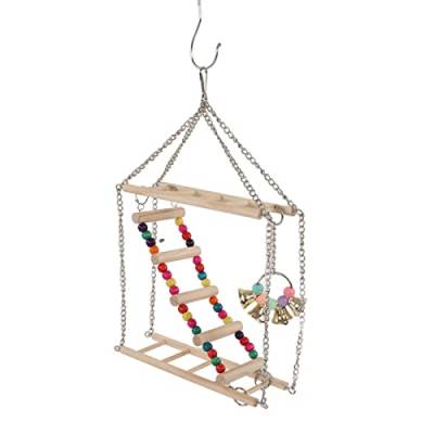 Parrot Hanging Swing Toy, Niedliches Vogelleiter-Schaukelspielzeug Multicolor Bead Wooden Safe Exquisite Bell for Cage von Cuque