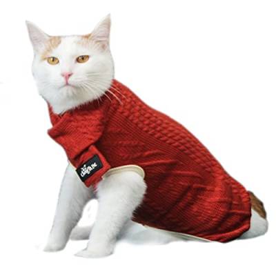 Dreamls Katzenpullover, Winter Warm Katze Pullover Kleidung Outfit Pullover mit Schal Haustier Mantel Kostüm für Katzen Kätzchen (XL-Rot) von Dreamls