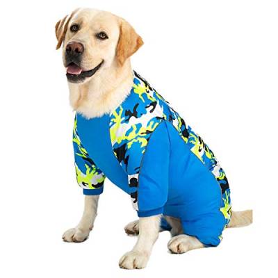 Haustierkleidung, großer Hunde-Overall Mantel Camouflage Hund Vierbein-Pyjama Wasserdicht Hunde-Shirt Anti-Haar-Hundekostüme für mittelgroße große Hunde (36#-Blau) von Dreamls
