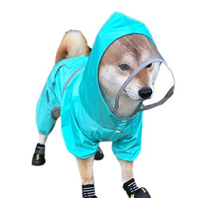 Hunde-Regenmäntel, wasserdichte Hunde-Regenjacke mit Kapuze, reflektierend, Haustier-Overall, Regenponcho für Corgi Schnauzer, kleine mittelgroße Hunde (S-blau) von Dreamls