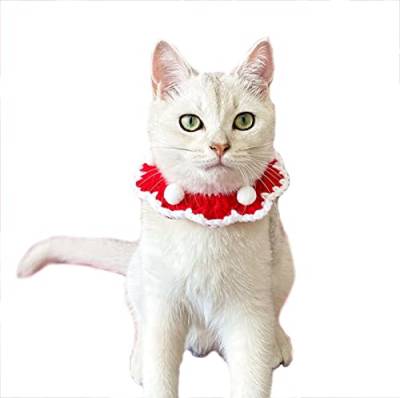 Katzen-Weihnachtskostüm, verstellbar, Weihnachtsmütze, Strickkragen, Hundeumhang für Katzen, Welpen, kleine Hunde (Größe S, Rot einlagig) von Dreamls