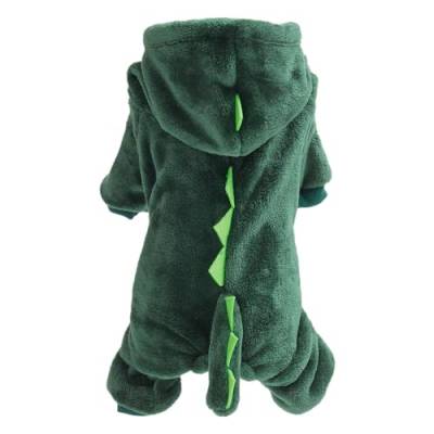 Dyeulget Hunde-Dinosaurier-Design-Kostüm, Haustierkleidung, lustiges Kostüm für Weihnachten, weiches und atmungsaktives Haustier-Dinosaurier-Cosplay, grüner Welpen-Kapuzenmantel für kleine Hunde von Dyeulget