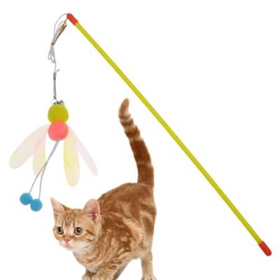 Dyeulget Katzen-Zauberstab-Spielzeug, Katzen-Angelrute-Spielzeug | Angelrute Katze Teaser Zauberstab | Verstellbares Katzenspielzeug für große, mittelgroße und kleine Katzen von Dyeulget