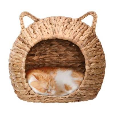 Dyeulget Rattan-Katzenhaus, Weiden-Katzenbettkuppel, natürliches Katzennest handgewebt, hängbares Katzennest für Katzenkomfort, für Innen- und Außenbereich von Dyeulget