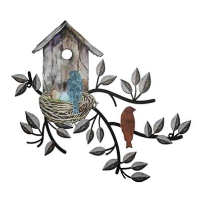 FRGMNT Vögel-Wanddekoration, Metall-Vogeldekoration für die Wand, Outdoor-Wandkunst, Hängender Metallbaum mit Vogelhaus für Wohnzimmer, Langlebig, Einfach zu Verwenden von FRGMNT