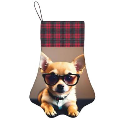 Personalisierte Hund Weihnachtsstrumpf mit hängenden Gurt - Vintage und Warme Urlaub Dekoration Chihuahua Hund Brille 1 von FRGMNT