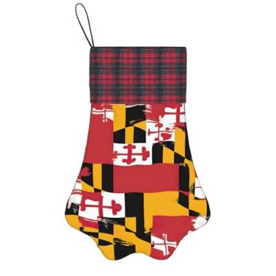 Personalisierter Hunde-Weihnachtsstrumpf mit Aufhängegurt – Vintage und warme Urlaubsdekoration Maryland-Flagge von FRGMNT