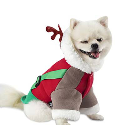 Galatée Hund Weihnachtsmantel, Niedliches Rentier Hundekostüm, Haustier Weihnachts Kapuzenpullis, Warmer Winter-Haustiermantel, Haustier-Festival-Outfit(XL) von Galatée