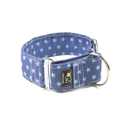 Galguita Amelie, 5 cm Breite Größe XL (50 cm - 60 cm), Hundehalsband gegen Auspuff, Blaue Sterne. von Galguita Amelie