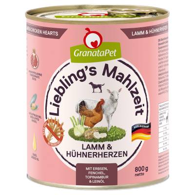 GranataPet Liebling's Mahlzeit 6 x 800 g - Lamm & Hühnerherzen von Granatapet