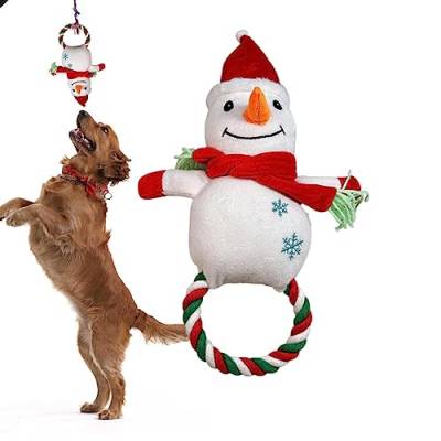 Heshi Hundespielzeug Weihnachten,Interaktives Quietschspielzeug für Haustiere | Robustes Hundekauspielzeug aus Seil für die Zahnreinigung, Weihnachtsmann, Schneemann, Elch-Hundebissspielzeug von Heshi
