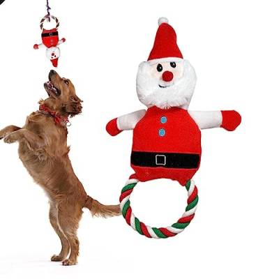 Heshi Weihnachts-Quietschspielzeug für Hunde | Lustiges interaktives Quietschspielzeug für Haustiere | Unzerstörbares Hundespielzeug für Aggressive Kauer, Hundekauspielzeug mit robustem Seil von Heshi