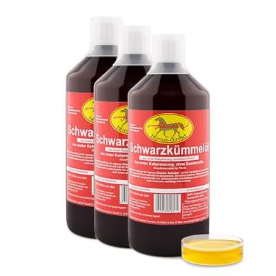 Horse-Direkt Premium 3 x 1 L Schwarzkümmelöl für Pferde und Hunde Kaltgepresst – Aus Eigener Pressung von Scheidler horse-direkt