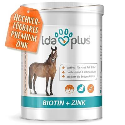 Ida Plus Biotin + Zink - Rundumversorgung – hochdosiert – VERGLEICHSSIEGER – Premium Zink für Pferde - verbessert Hufqualität - für Haut, Fell & Immunsystem - bei Mauke, Hufproblemen & mehr - 750g von Ida Plus