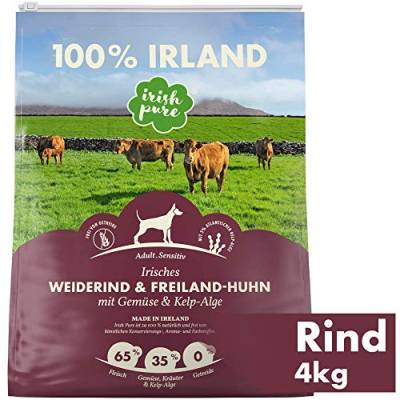 Irish Pure Trockenfutter Adult | 4kg | Weiderind & Freiland-Huhn mit Kelp-Alge | Hoher Fleischanteil | Getreidefrei | Sensitiv | Hundetrockenfutter | Hundefutter für alle Rassen von Irish Pure
