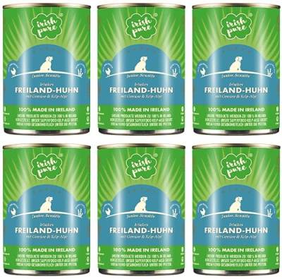Irish Pure Premium Junior Nassfutter für Hunde | 6 x 390g | Freiland-Huhn | Vitamine | Getreidefrei | Sensitiv | mit Superfood Kelp-Alge | Nassfutter für alle Rassen von Irish Pure