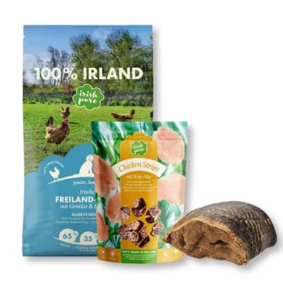 Irish Pure Starterset für Hunde | Trockenfutter | Nassfutter | Snacks | Knochen | Vitamine | Getreidefrei | Sensitiv | Premium (Huhn Junior) von Irish Pure
