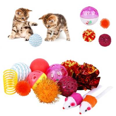 Jodsen Katzen Spielzeug Set,12 Stück Katzenspielzeug Set,Interaktives Katzen Spielzeug,Mit Plüschspielzeug Katzenbälle Spielzeugmäuse für Katzen, Interaktives katzenzubehör(Zufällige Farbe) von Jodsen