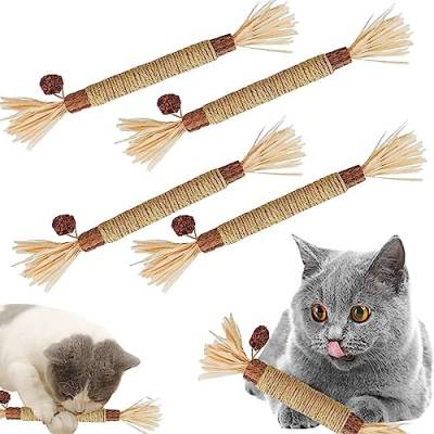 4 Stück Katzenminze Sticks für Katzen, Matatabi Katze Kauspielzeug, Katzenminze Sticks, Matatabi Stick Katze Sticks, Kausticks für Katzen, Katzensticks Zur Zahnreinigung, Katzenminze Spielzeug von KARELLS