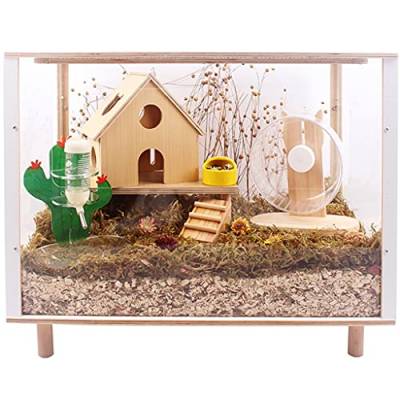 Reptilienhäuser Hölzerner Hamsterkäfig, Kleintierhaus-Lebensraumstall, spezielle transparente Luxusvilla, Oben atmungsaktiv (Größe: 60 x 37 x 48 cm) von KiLoom