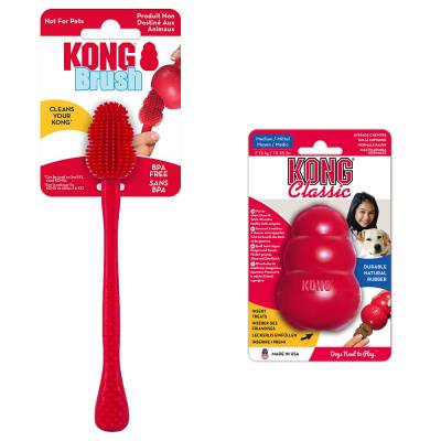 Sparset: KONG Classic + KONG Reinigungsbürste - KONG Classic M (8,5 cm) + Reinigungsbürste S-XXL von Kong