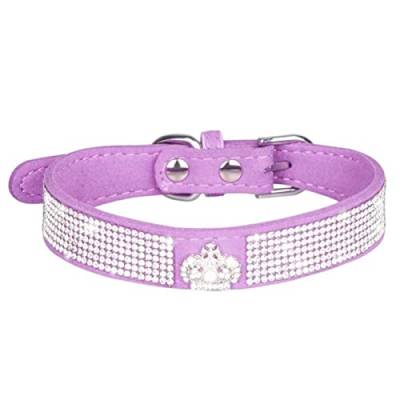1 Pc Glitter Rhinestone Crown Dog Collar Cat Collars Adjustable Leather Bowknot Pet Collars-Crown Purple,XS von LRZIN