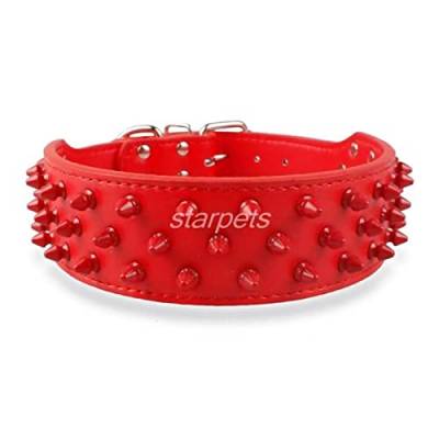 1 Pc Leather d Studded Dog Pet Collar Wide Adjustable for Pit Bull,Boxer-Red,M von LRZIN