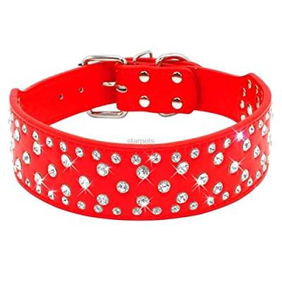 1 Pc Rhinestones Pet Dog Collars Sparkly Crystal Diamonds Studded Leather Collar-Red,L von LRZIN