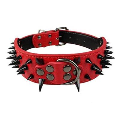 1 Pc Wide Sharp d Studded Leather Dog Collars Pitbull Bulldog Big Dog Collar Adjustable-Red Black,M von LRZIN