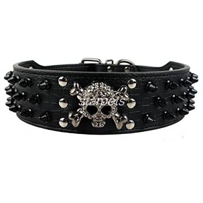 1 Pc d Studded Leather Dog Collar Bullet Rivets with Cool Skull Pet Accessories-Black,XL von LRZIN