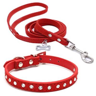 1 Stück Hundehalsbandleine Verstellbare Leder -Laufleine Outdoor-Halskettenleinen-Set-Rot,S von LRZIN