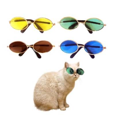 Leadigol Retro Katzenaugen-Sonnenbrille, schöne ovale runde Katzen-Sonnenbrille, lustige Haustier-Sonnenbrille für kleine Hunde, bunte Foto-Requisiten, Brillen für Katzen und kleine bis mittelgroße von Leadigol