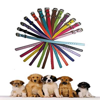 Hundehalsband, weiches Leder, verstellbar, 14 Farben, PU-Leder, für kleine und große Katzen, für Neugeborene, Welpen, Kätzchen (14 Farben, 1 Stück) von Luck Dawn