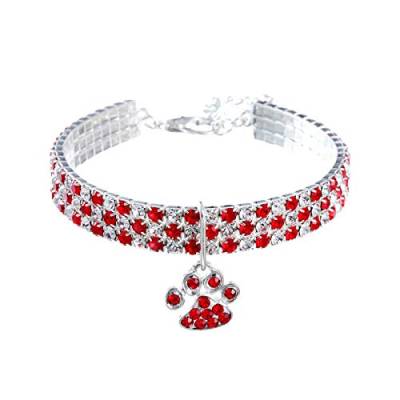 Luimode Cat Collar Pet collar Elastic cat and dog Bling necklace Adjustable Collar with Safety Belt Rhinestone Collar for Kitten Dog M (rot) von Luimode