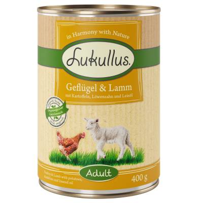 Lukullus Naturkost Einzeldose 1 x 400 g - Geflügel, Lamm, Kartoffel, Löwenzahn, Leinöl (getreidefrei) von Lukullus