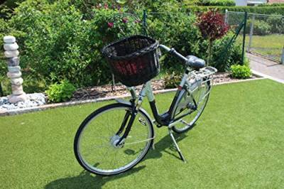 Marcus´ Weidenhandel Hundefahrradkorb für Fahrradlenker aus Weide mit Metallgitter und Kissen in Schwarz Lenkrad Weidenkorb (mit Kissen) von Marcus´ Weidenhandel
