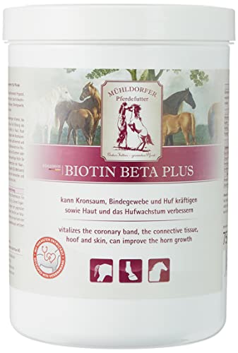 Mühldorfer Biotin Beta Plus, 750 g, unterstützt Huf und Haut, kräftigt den Kronsaum, verbessert das Hufwachstum, Ergänzungsfutter für Pferde und Ponys von Mühldorfer Pferdefutter