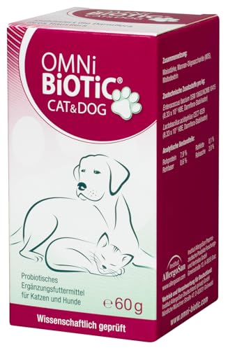 OMNi BiOTiC CAT & DOG | 60g | 2 Bakterienstämme | bis zu 7,5 Mrd. Keime Pro Tagesdosis | Pulver | Probiotisches Ergänzungsfuttermittel für Hunde und Katzen von OMNi BiOTiC