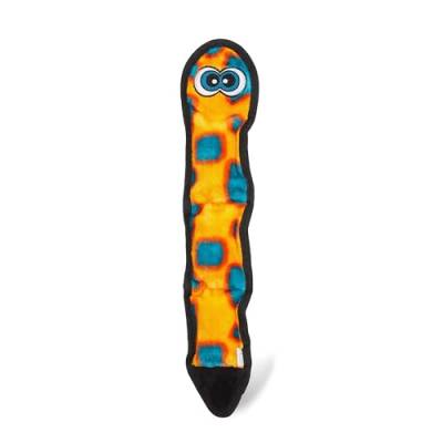 Outward Hound Kyjen 32066 Invincibles Plüschschlange ohne Füllung Strapazierfähige Hundespielzeuge Quietschspielzeug mit 3 Quietschelementen, Größe S, Orange/Blau von Outward Hound